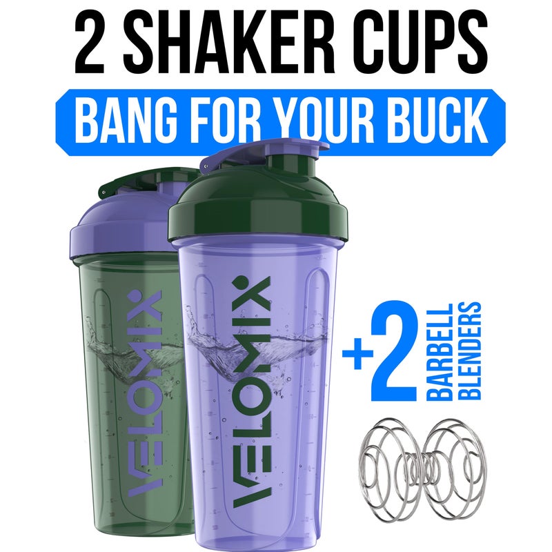 VELOMIX -2 Pack- 28 oz Protein Shaker Bottles for Protein Mixes - 2x Wire Whisk | Leak Proof Shaker Cups for Protein Shakes | Protein Shaker Bottle Pack (Green/Purple) - Image 5